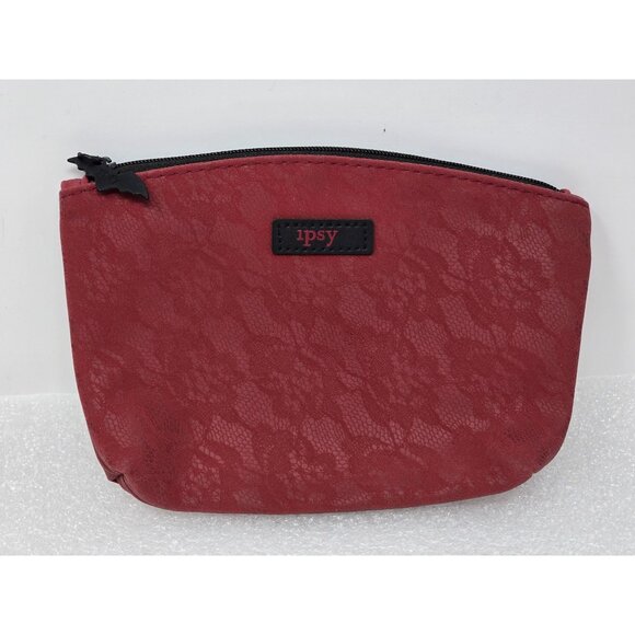 Ipsy Red Lace Cosmetic Bag With Bat Zipper & Black Accents - Picture 1 of 3